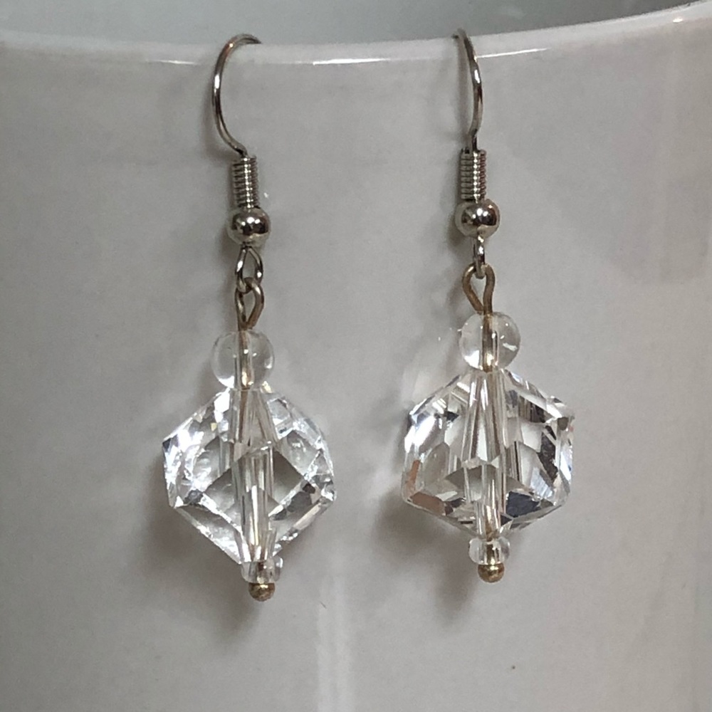 Diamond shaped faceted glass bead earrings